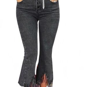 Black Rhinestone Fringed Women's Flare Jeans NWT BlueB Collection S